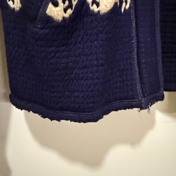 Free People Navy Blue Embroidered Quilted Jacket – Boho Patterned Zip Front - Picture 2 of 5